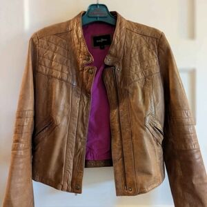 Cole Haan Lambskin Brown/Tan Jacket Size Small